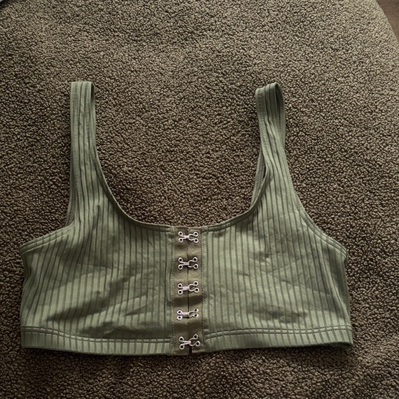 Olive Green Ribbed Bra - Picture 1 of 3